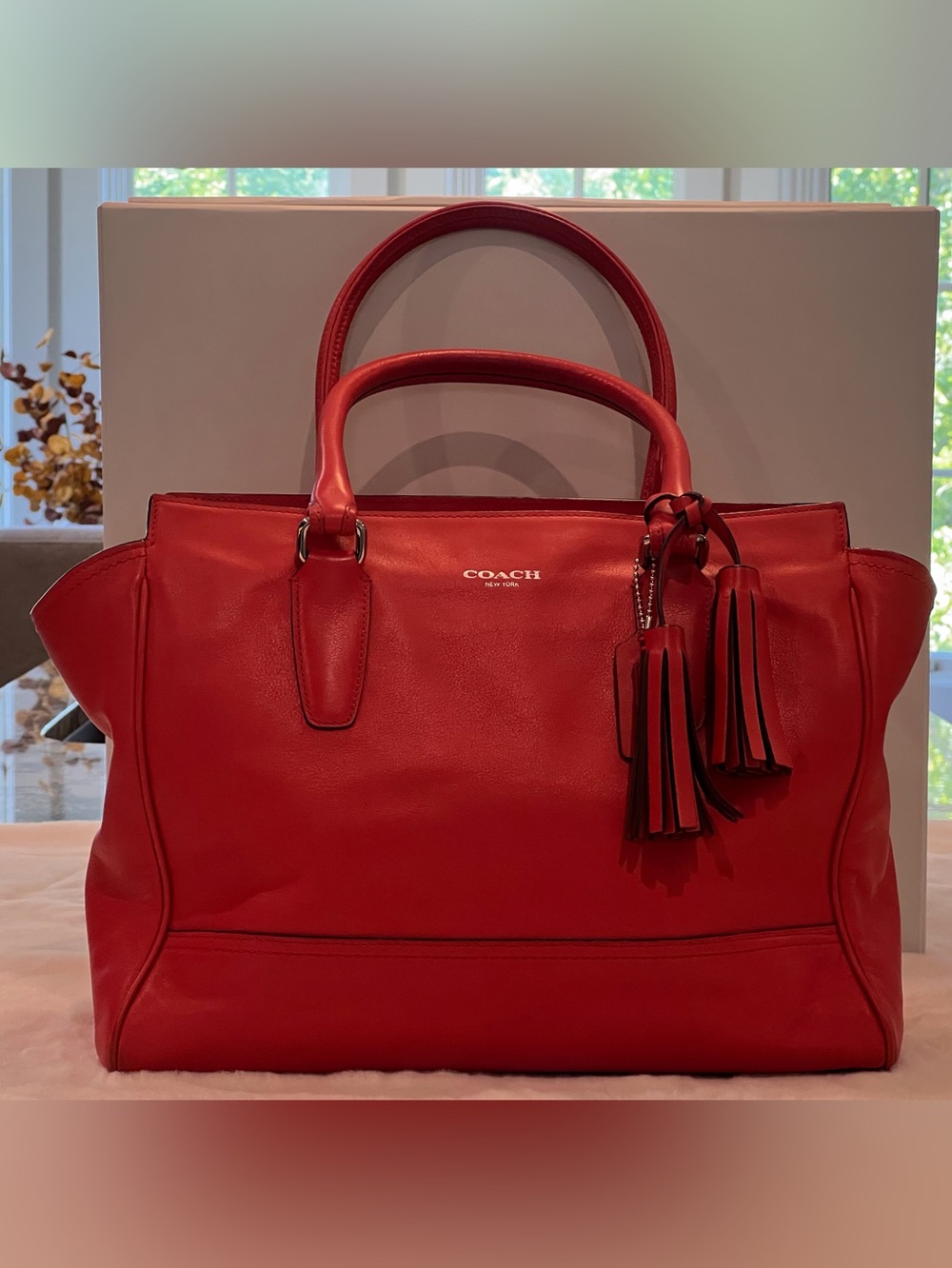 Coach Red Leather Tote with Tassel Charm